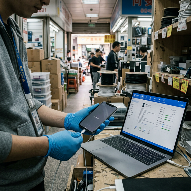 iPhone connected to diagnostic testing software
